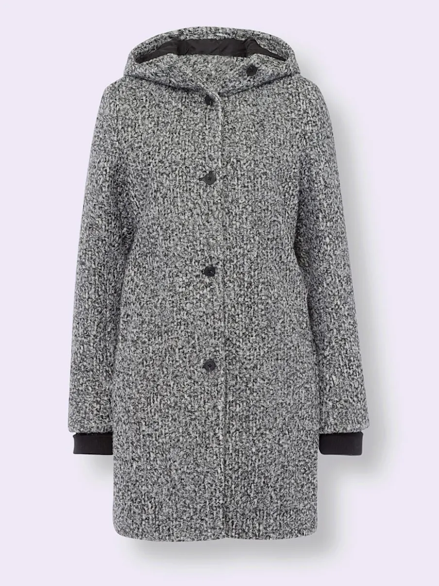 Veste longue à capuche avec poches et boutonnage