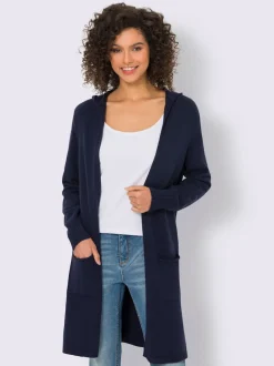 Veste longue en tricot avec capuche et poches