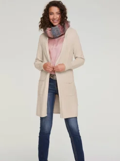 Veste longue en tricot avec capuche et poches