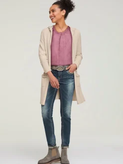 Veste longue en tricot avec capuche et poches