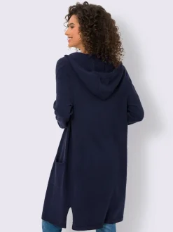 Veste longue en tricot avec capuche et poches