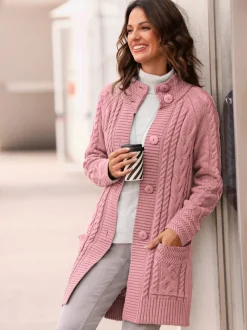 Veste longue en tricot avec col montant et poches