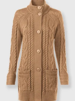Veste longue en tricot avec col montant et poches