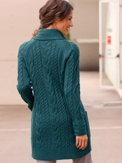 Veste longue en tricot avec col montant et poches