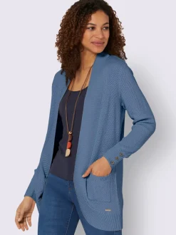 Veste longue en tricot avec poches et boutons côtelés