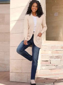 Veste longue en tricot avec poches et boutons côtelés