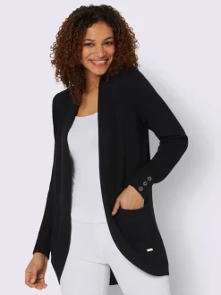Veste longue en tricot avec poches et boutons côtelés