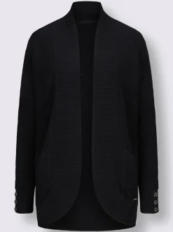 Veste longue en tricot avec poches et boutons côtelés