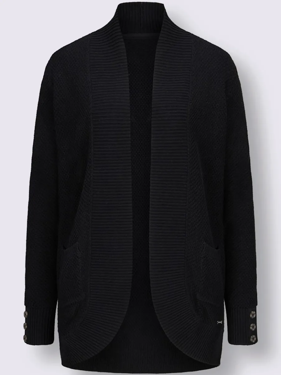 Veste longue en tricot avec poches et boutons côtelés