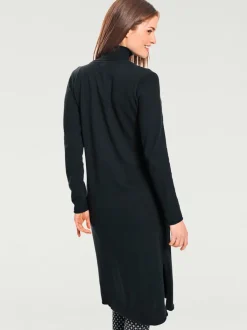 Veste longue en tricot à col montant avec poches et manches longues
