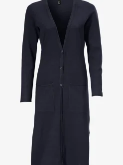 Veste longue en tricot à col montant avec poches et manches longues