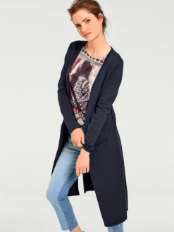 Veste longue en tricot à col montant avec poches et manches longues