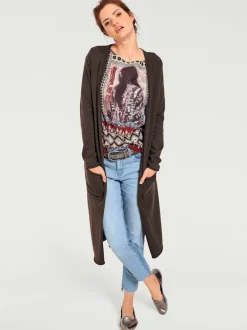 Veste longue en tricot à col montant avec poches et manches longues
