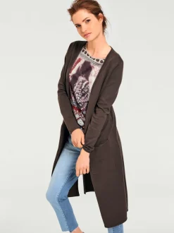 Veste longue en tricot à col montant avec poches et manches longues