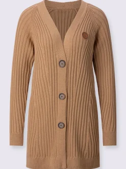 Veste longue en tricot côtelé à col en V
