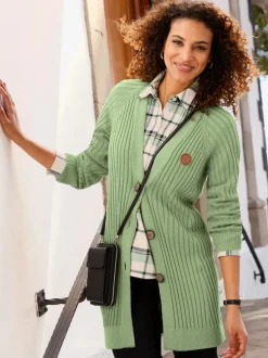 Veste longue en tricot côtelé à col en V