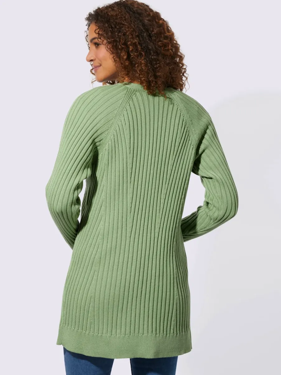 Veste longue en tricot côtelé à col en V
