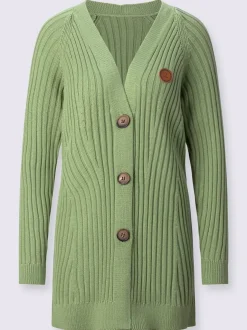 Veste longue en tricot côtelé à col en V
