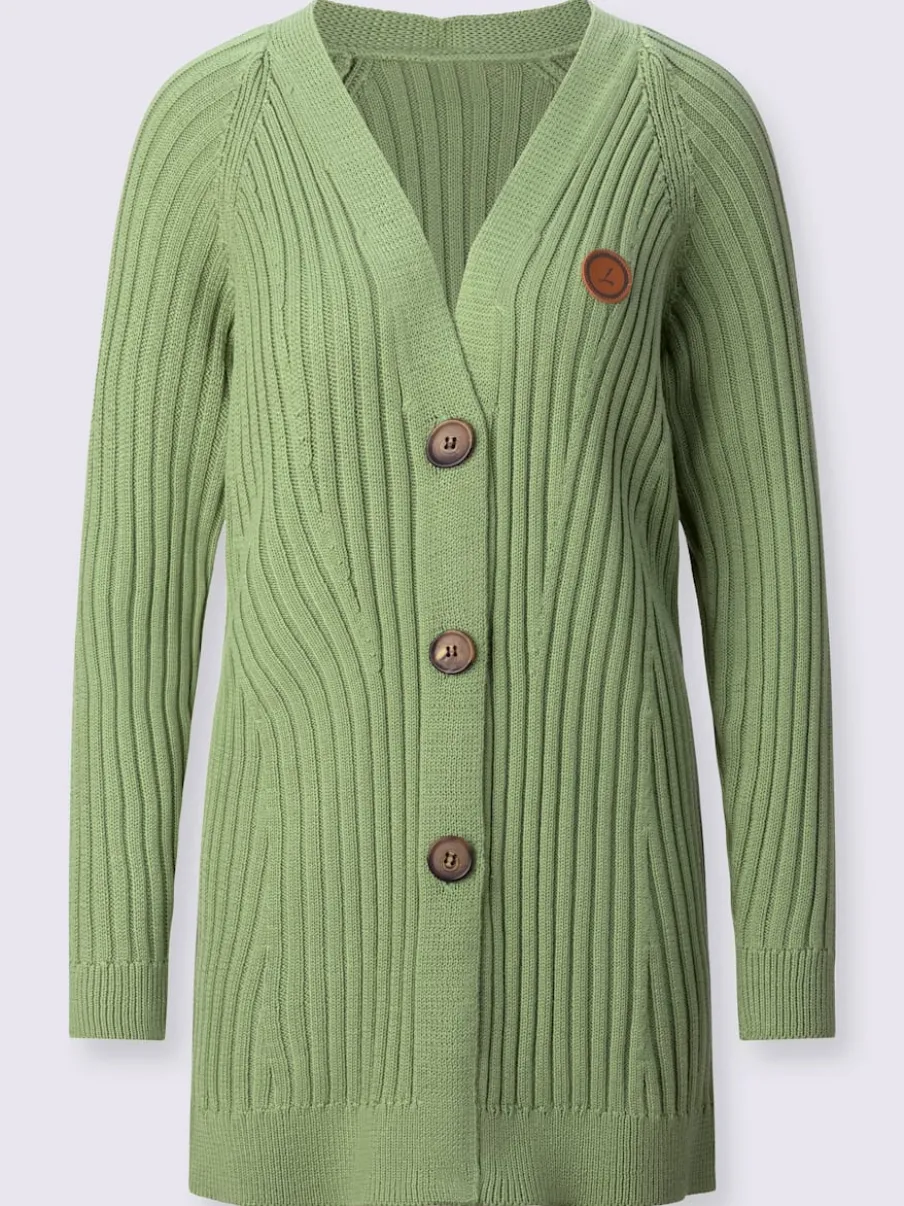 Veste longue en tricot côtelé à col en V