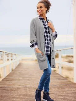 Veste longue en tricot à manches longues et poches
