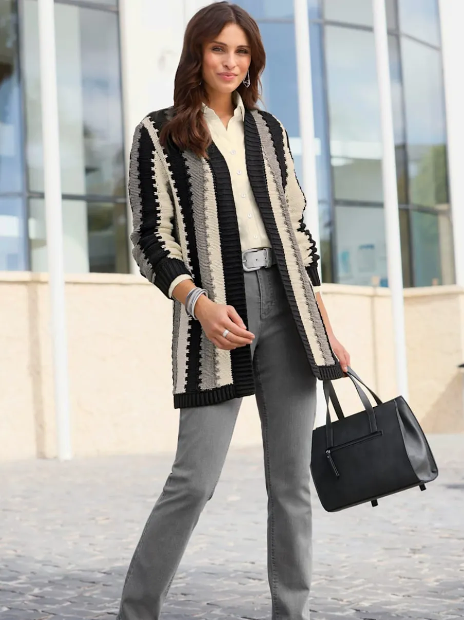 Veste longue en tricot à motif rayé et ouvert