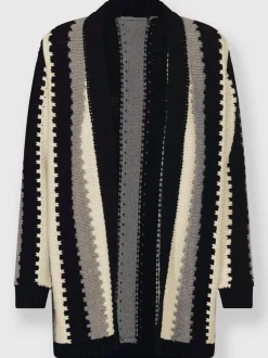 Veste longue en tricot à motif rayé et ouvert