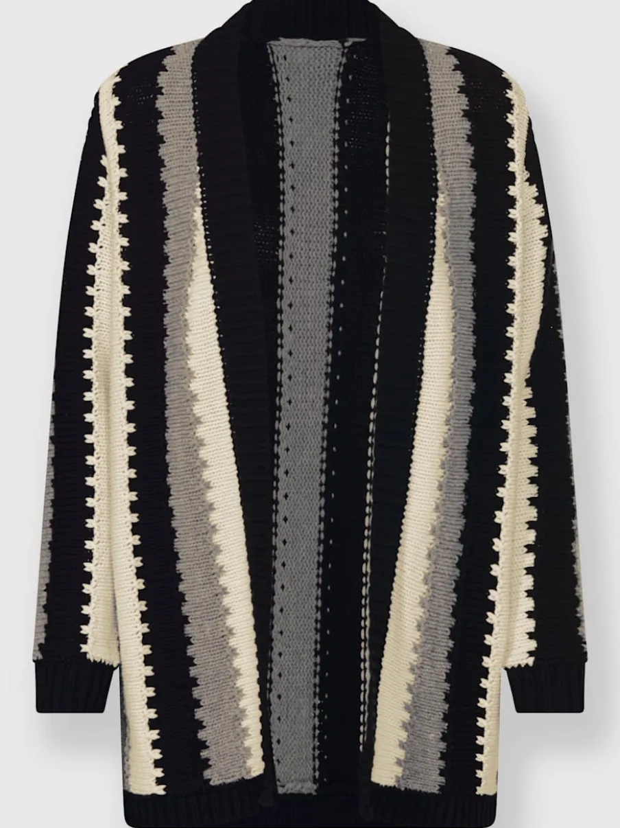 Veste longue en tricot à motif rayé et ouvert