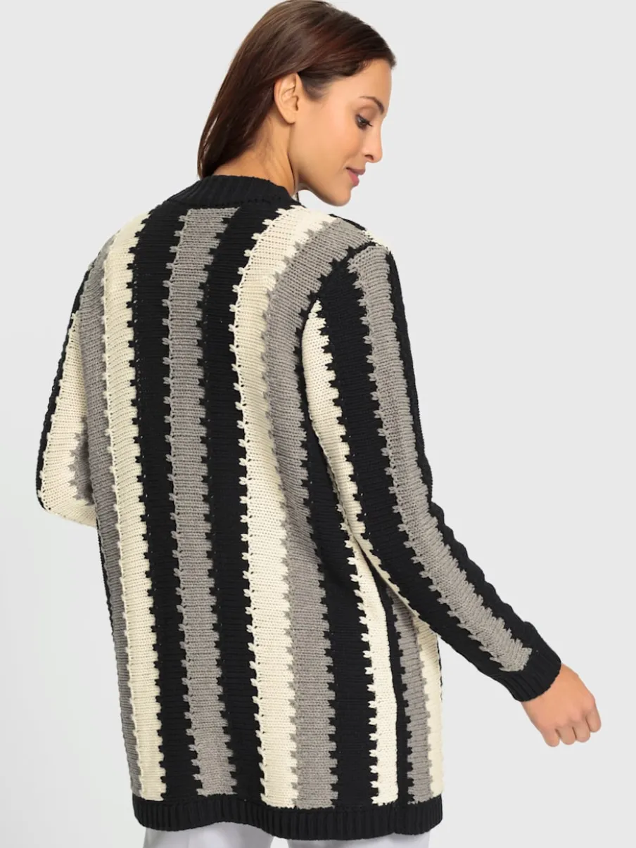 Veste longue en tricot à motif rayé et ouvert