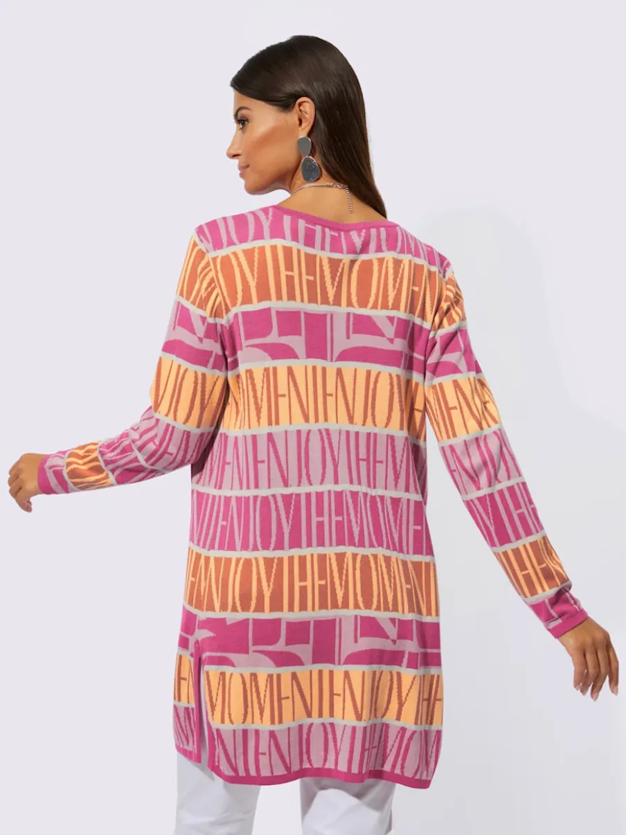 Veste longue en tricot à motifs graphiques et fentes latérales