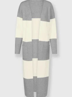 Veste longue en tricot à rayures avec poches plaquées