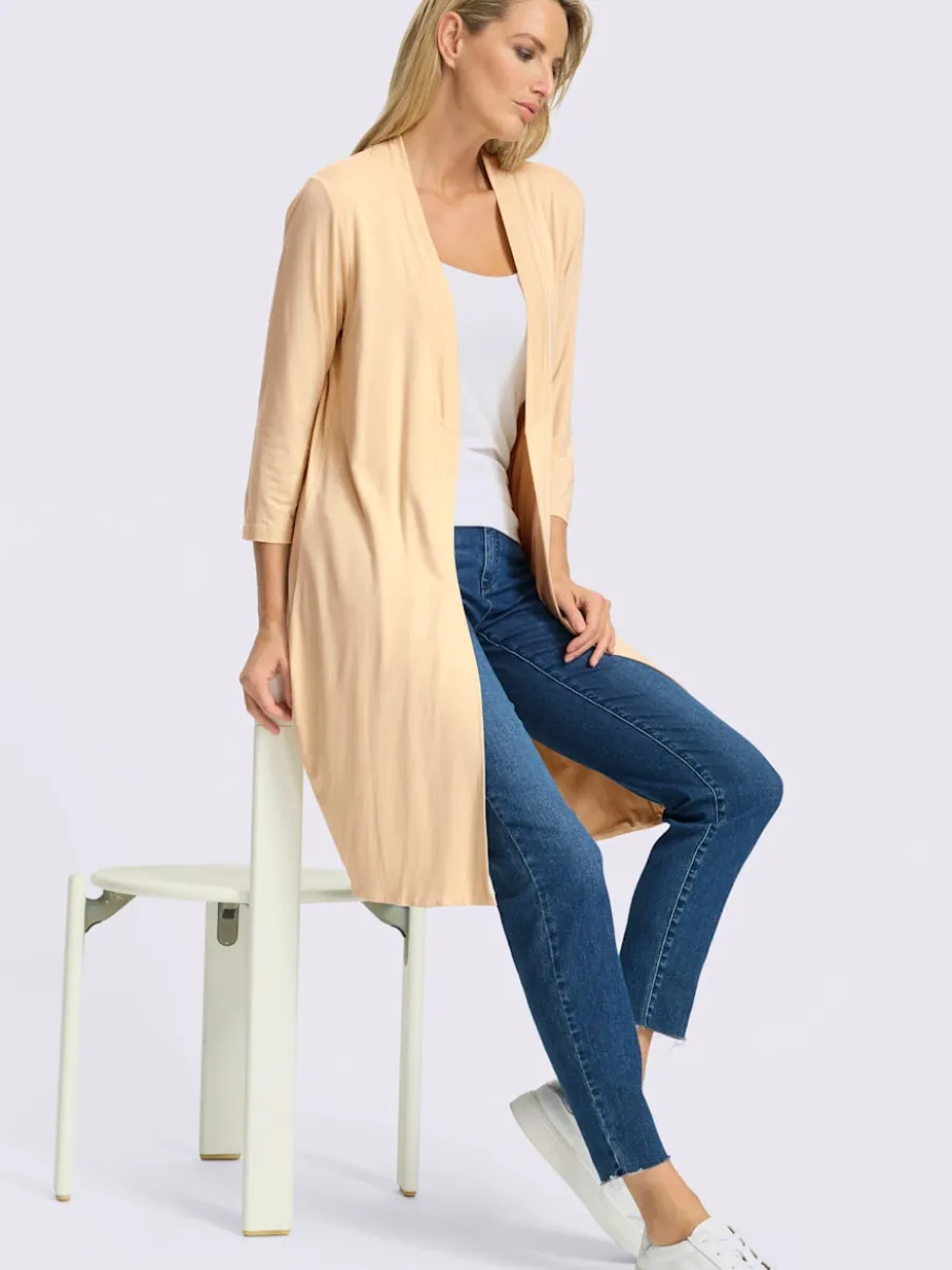Veste longue en viscose douce avec col châle et manches 3/4