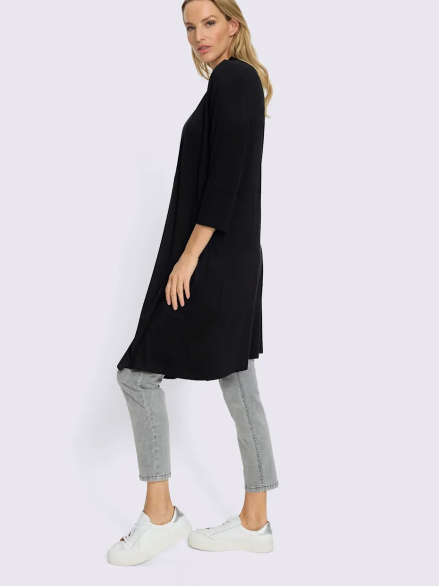 Veste longue en viscose douce avec col châle et manches 3/4
