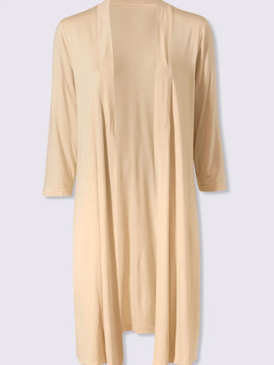 Veste longue en viscose douce avec col châle et manches 3/4
