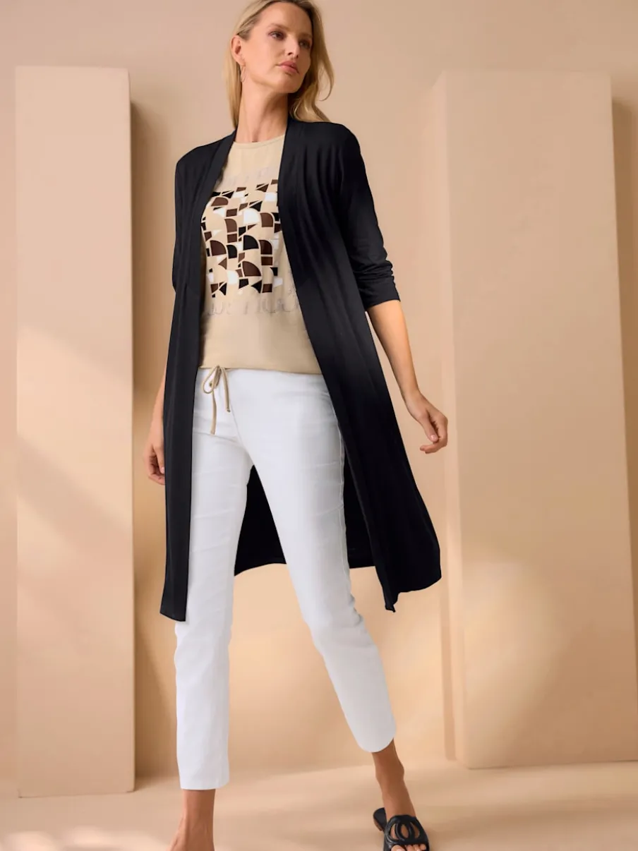 Veste longue en viscose douce avec col châle et manches 3/4