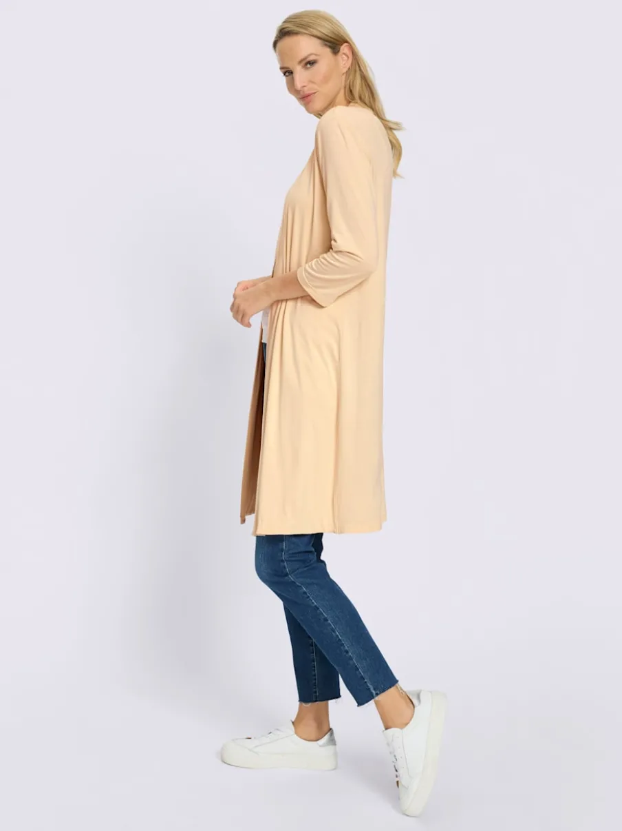 Veste longue en viscose douce avec col châle et manches 3/4