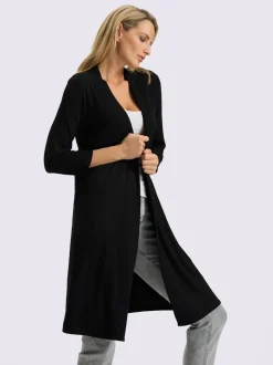 Veste longue en viscose douce avec col châle et manches 3/4