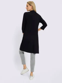Veste longue en viscose douce avec col châle et manches 3/4