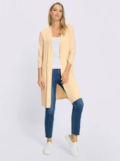 Veste longue en viscose douce avec col châle et manches 3/4