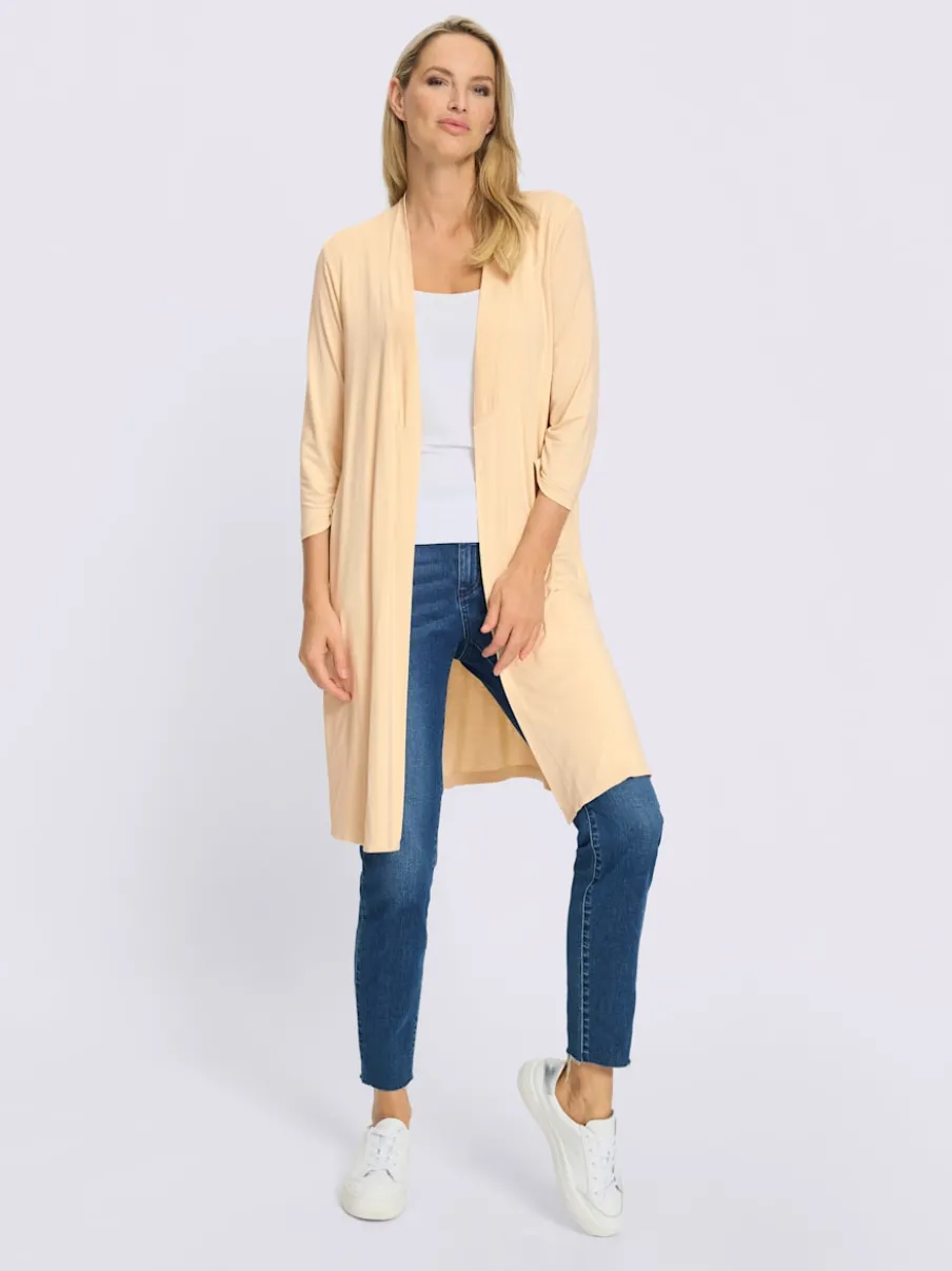 Veste longue en viscose douce avec col châle et manches 3/4