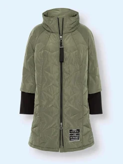 Veste longue matelassée à col montant et poches