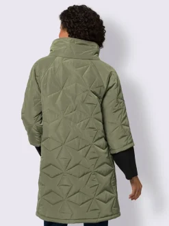 Veste longue matelassée à col montant et poches