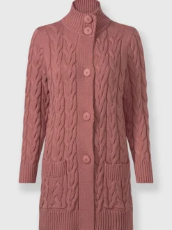 Veste longue tricotée avec col montant et poches