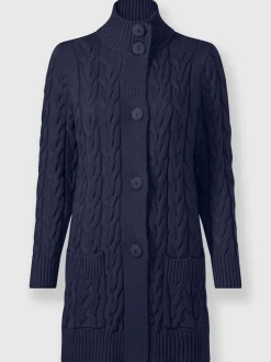 Veste longue tricotée avec col montant et poches