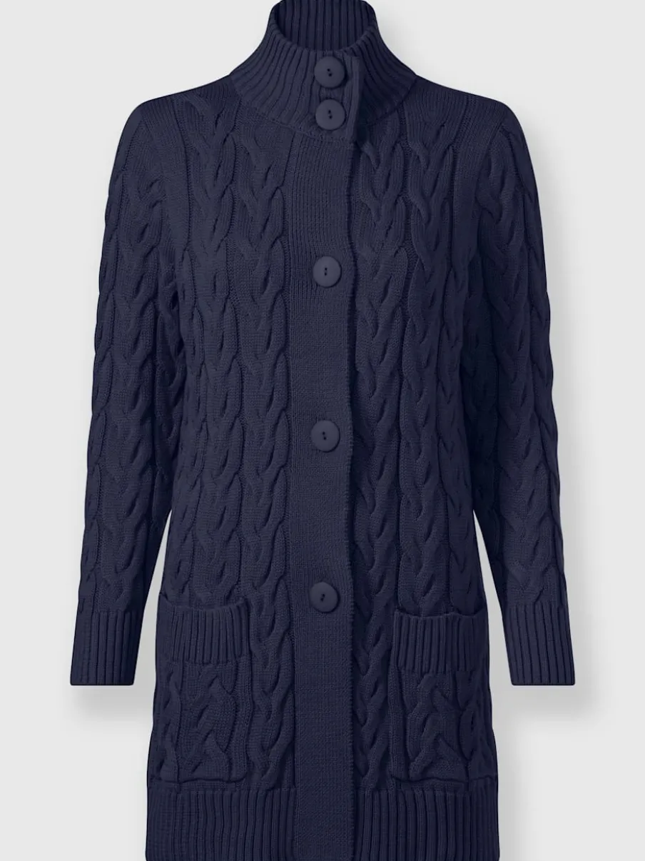 Veste longue tricotée avec col montant et poches