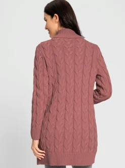 Veste longue tricotée avec col montant et poches