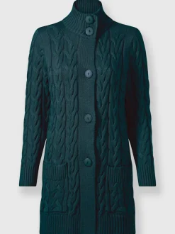 Veste longue tricotée avec col montant et poches