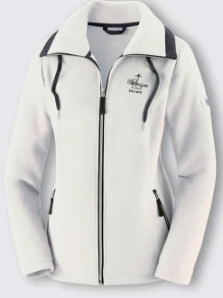 Veste polaire avec col à revers et rayures.