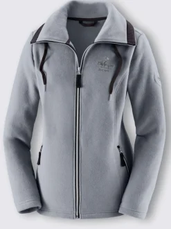 Veste polaire avec col à revers et rayures.
