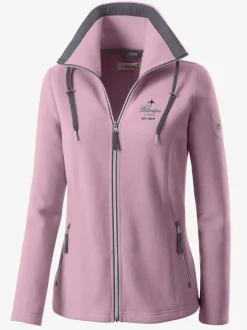 Veste polaire avec col à revers et rayures.