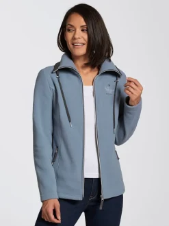 Veste polaire avec col à revers et rayures.